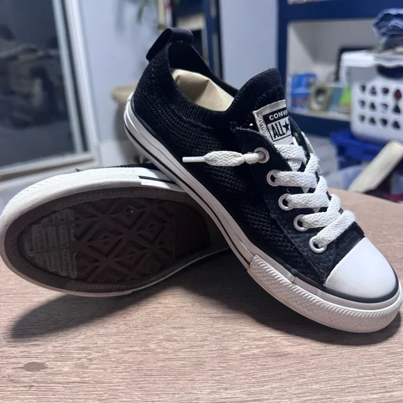 CONVERSE ALL STAR Classic Black and White Low-Tops elastic back slip on kids 13 - Picture 2 of 13